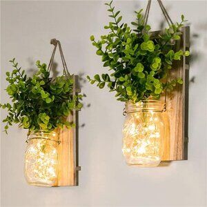 Rustic Wall Sconces, Mason Jar Sconces, Farmhouse Home Decor, LED Fairy Lights